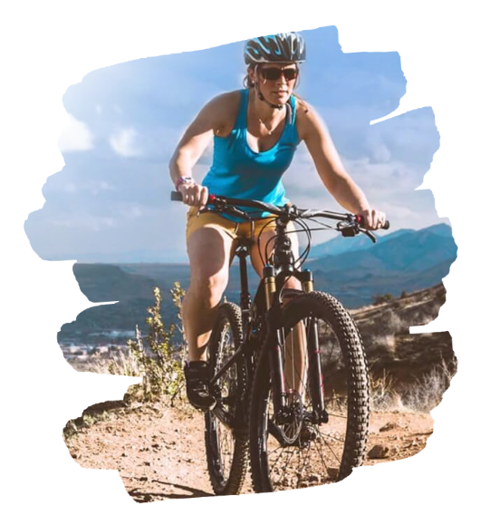 woman mountain biking